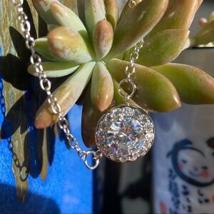 Silver Clear Halo Necklace Made w/ Swarovski Crystal